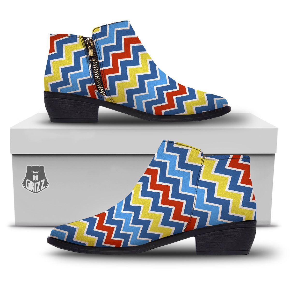 Zigzag Autism Awareness Color Print Pattern Ankle Boots-grizzshop