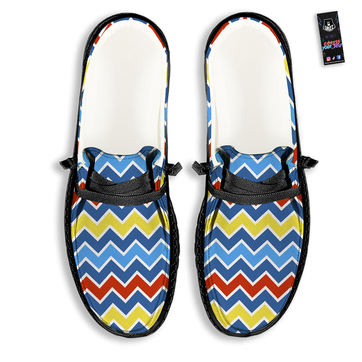 Zigzag Autism Awareness Color Print Pattern Black Loafers-grizzshop