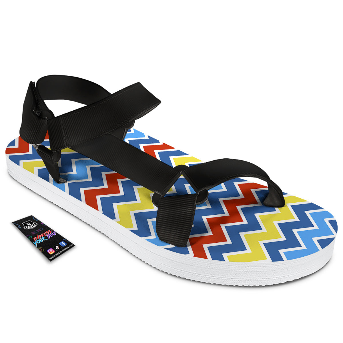 Zigzag Autism Awareness Color Print Pattern Black Open Toe Sandals-grizzshop