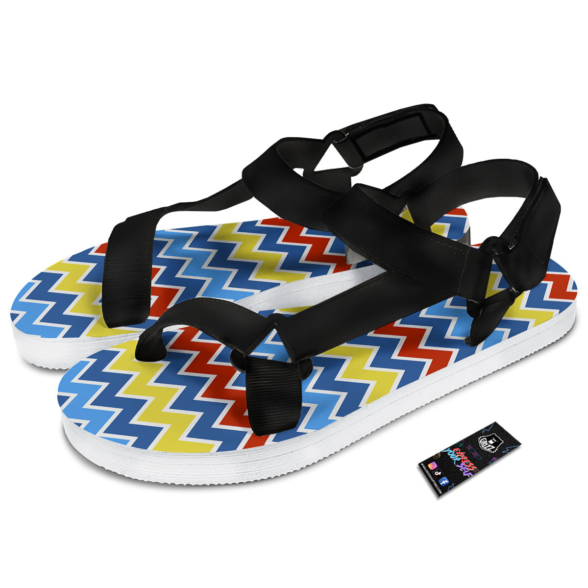 Zigzag Autism Awareness Color Print Pattern Black Open Toe Sandals-grizzshop