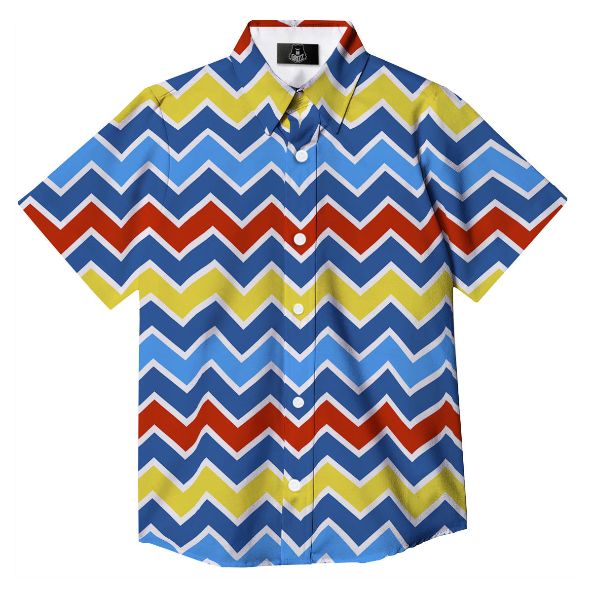 Zigzag Autism Awareness Color Print Pattern Button Up Shirt-grizzshop