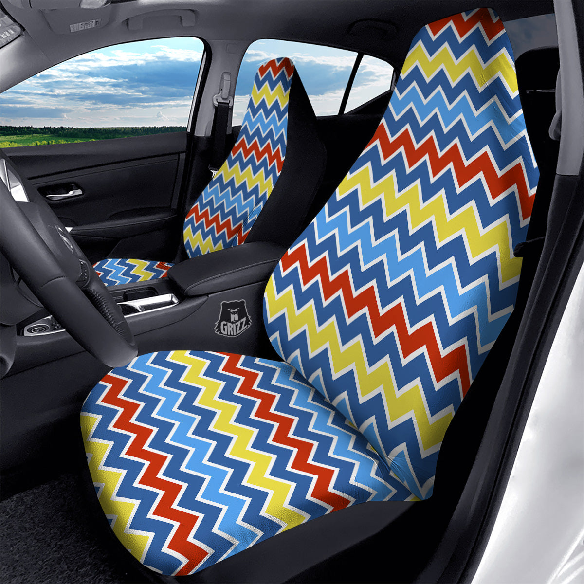 Zigzag Autism Awareness Color Print Pattern Car Seat Covers-grizzshop