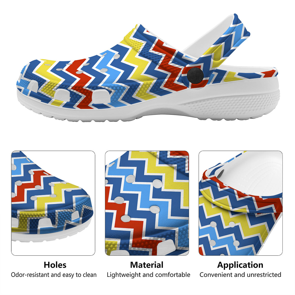 Zigzag Autism Awareness Color Print Pattern Clog-grizzshop
