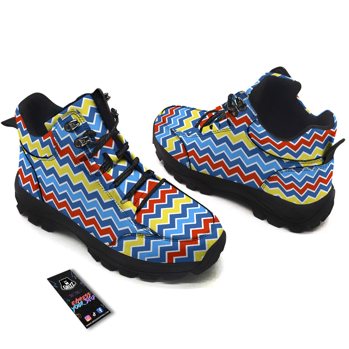 Zigzag Autism Awareness Color Print Pattern Hiking Shoes-grizzshop