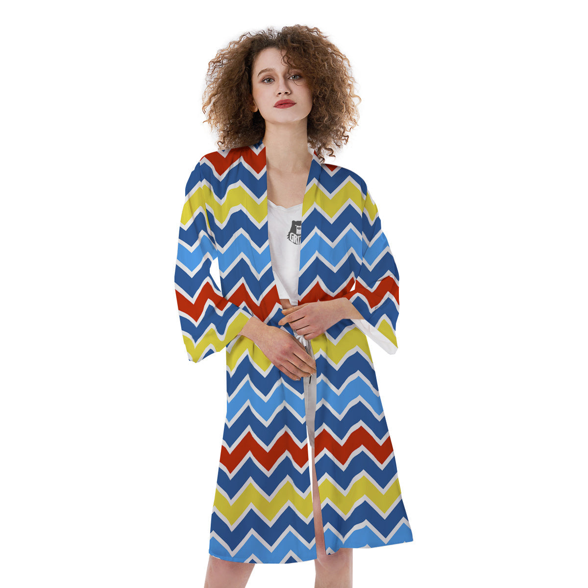 Zigzag Autism Awareness Color Print Pattern Kimono-grizzshop