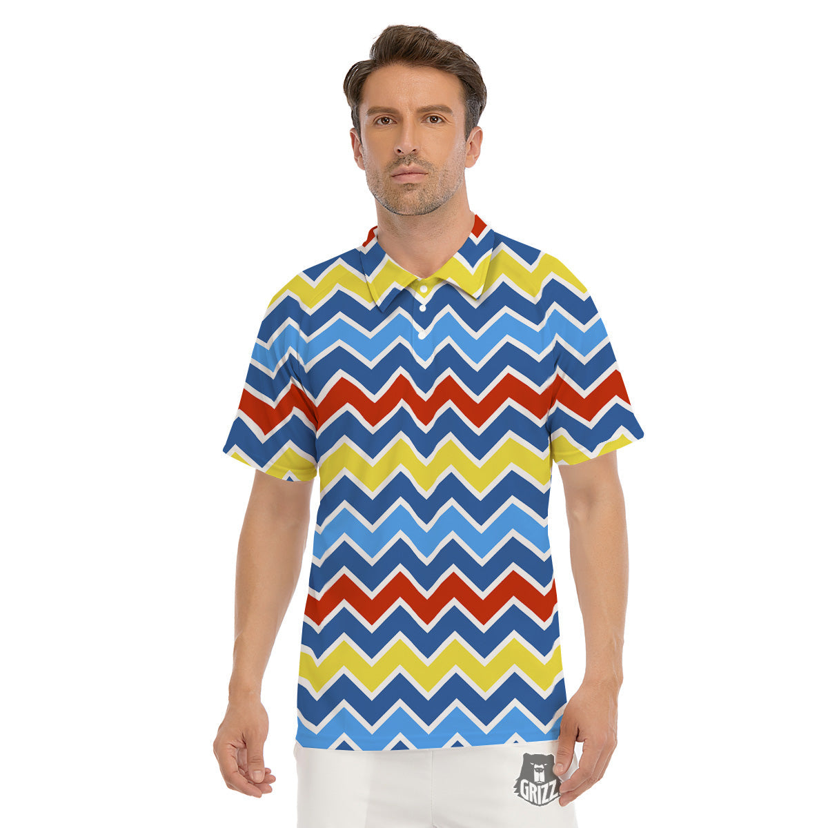 Zigzag Autism Awareness Color Print Pattern Men's Golf Shirts-grizzshop