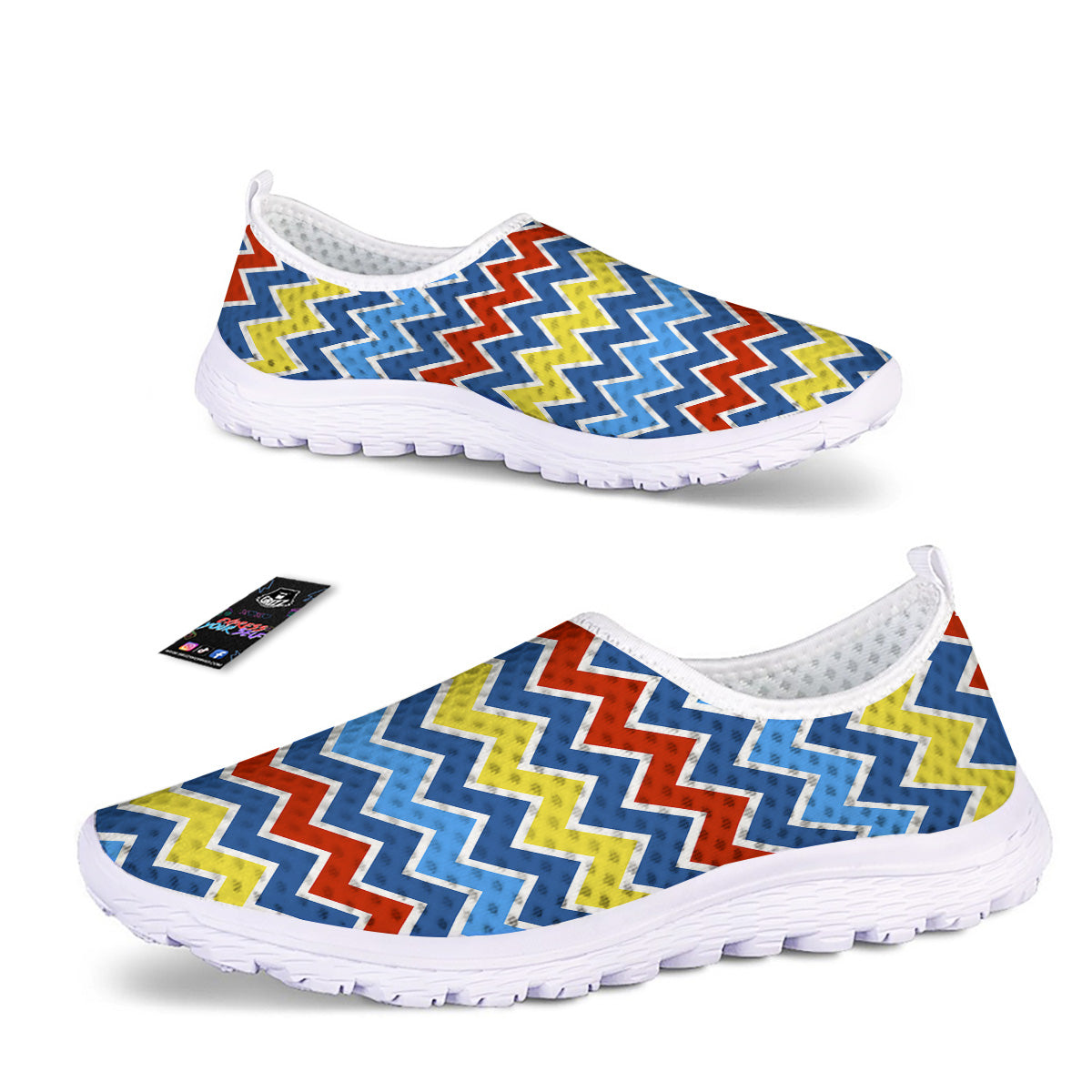 Zigzag Autism Awareness Color Print Pattern Nurse Shoes-grizzshop