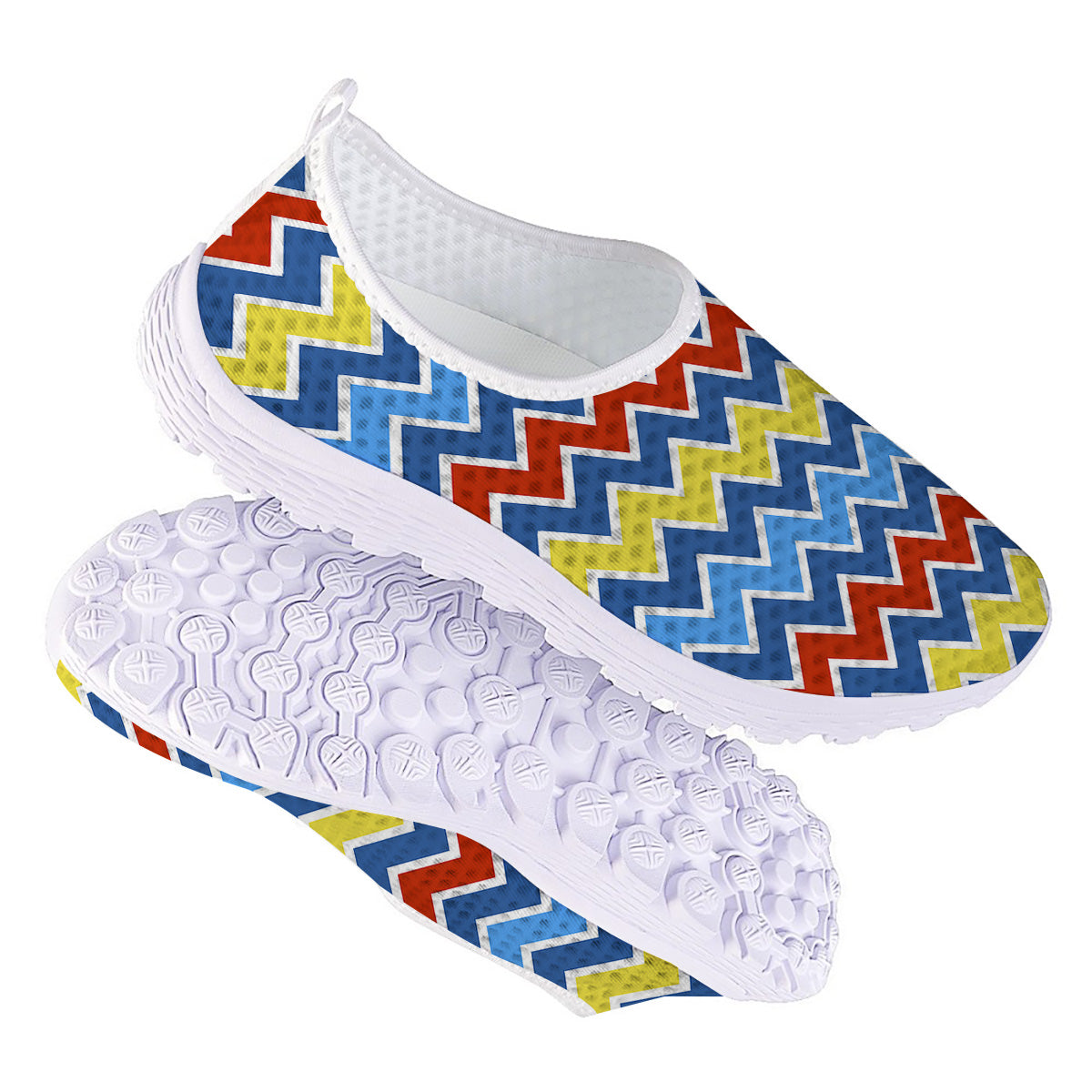 Zigzag Autism Awareness Color Print Pattern Nurse Shoes-grizzshop