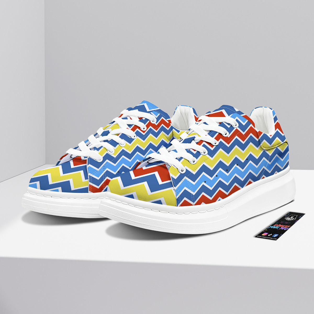 Zigzag Autism Awareness Color Print Pattern Platform Shoes-grizzshop