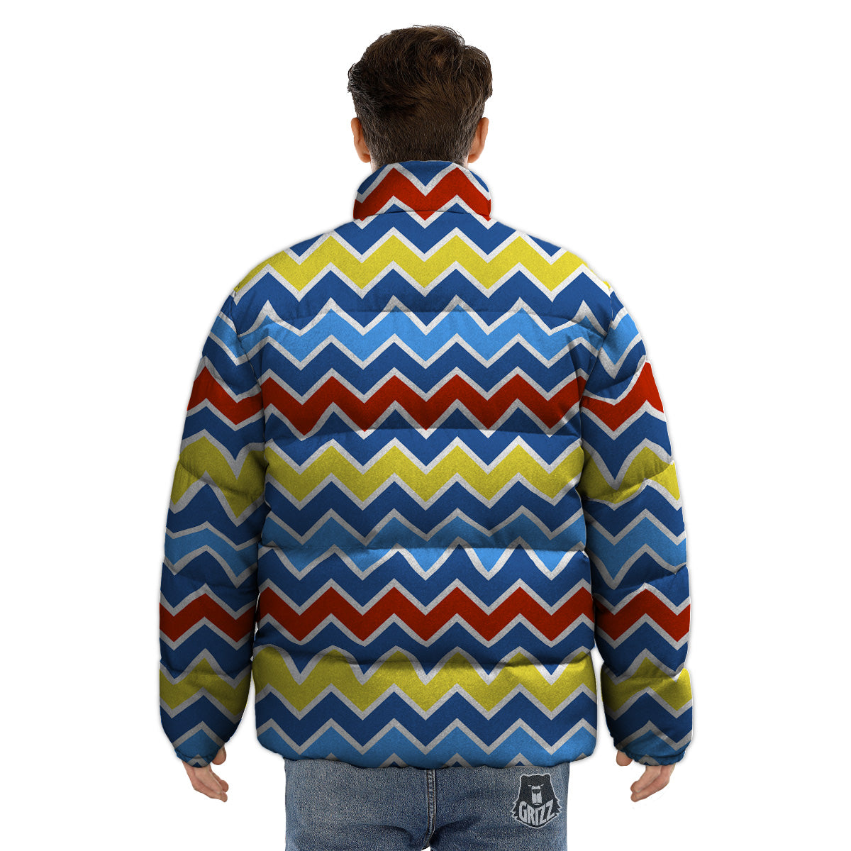 Zigzag Autism Awareness Color Print Pattern Puffer Jacket-grizzshop