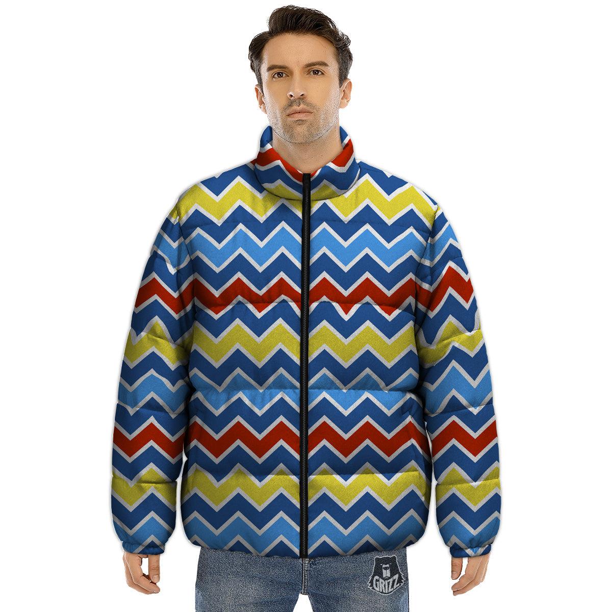 Zigzag Autism Awareness Color Print Pattern Puffer Jacket-grizzshop