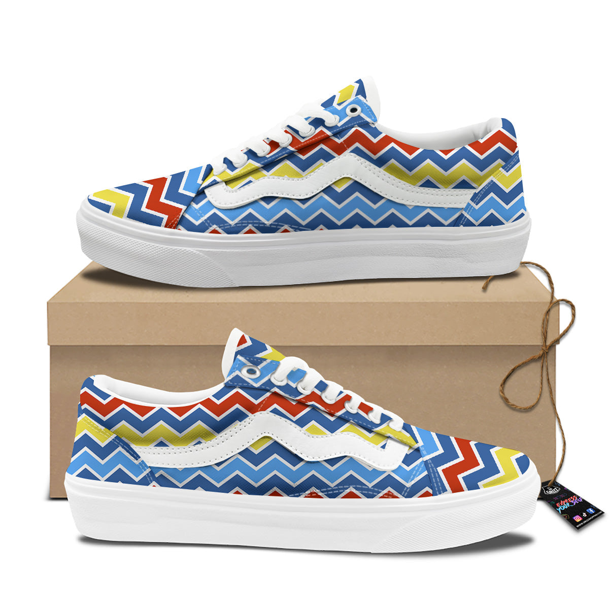 Zigzag Autism Awareness Color Print Pattern Skate Shoes-grizzshop