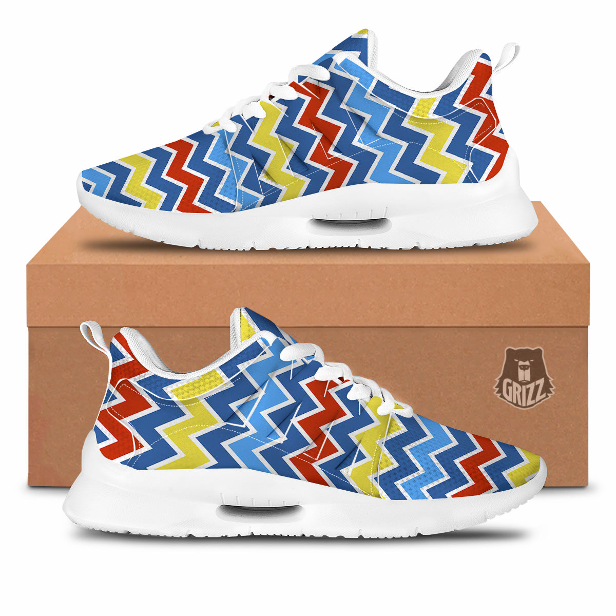 Zigzag Autism Awareness Color Print Pattern Tennis Shoes-grizzshop