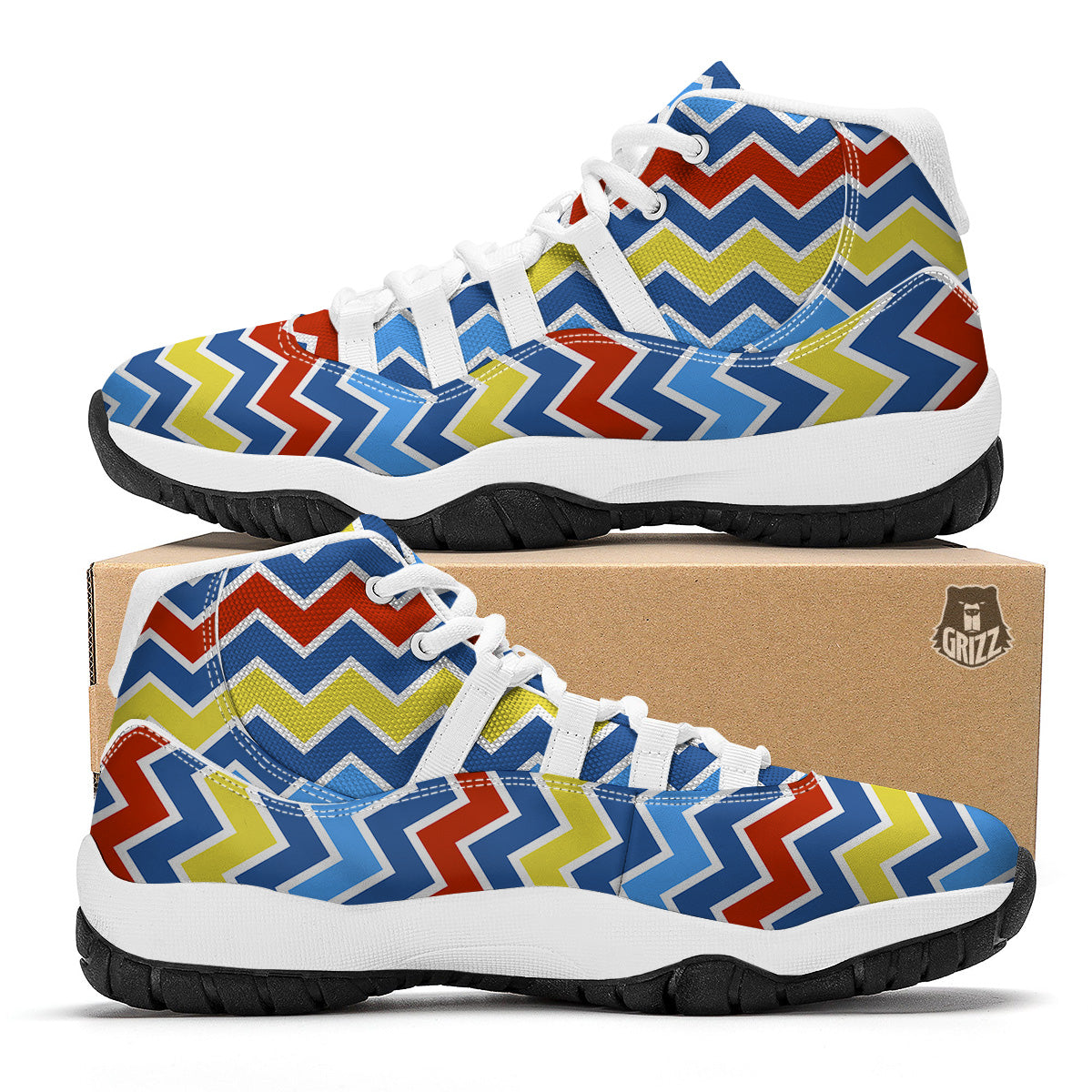 Zigzag Autism Awareness Color Print Pattern White Bball Shoes-grizzshop