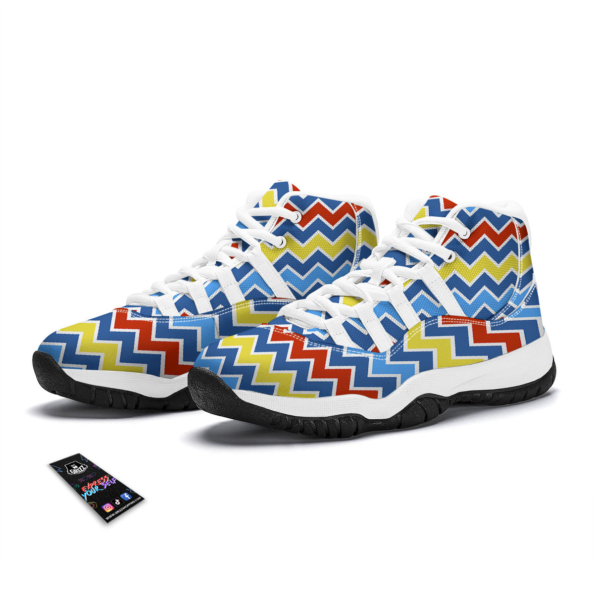 Zigzag Autism Awareness Color Print Pattern White Bball Shoes-grizzshop