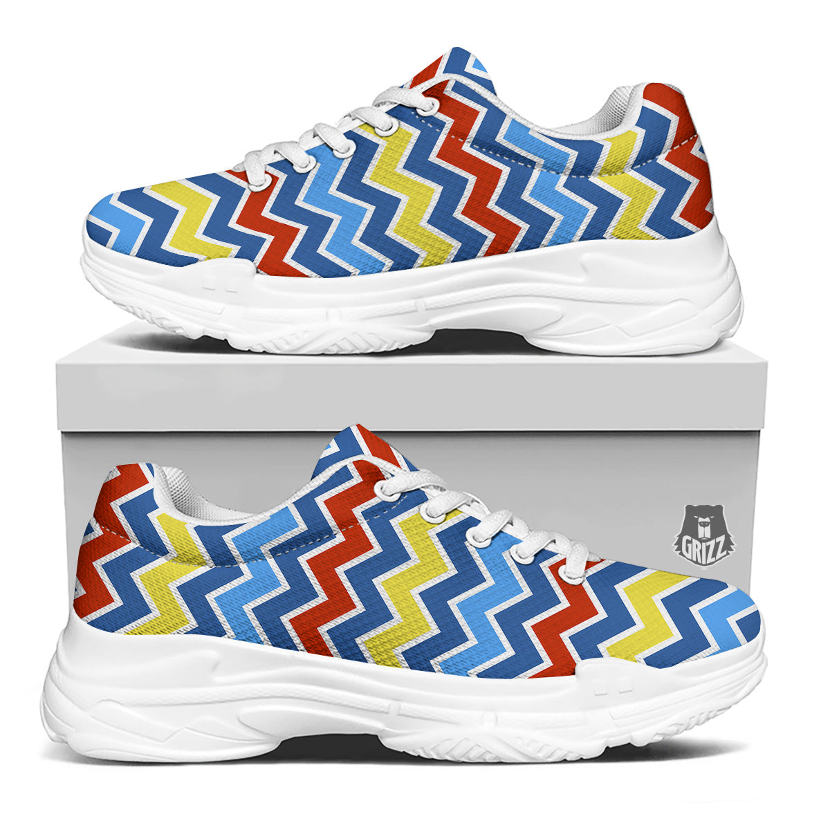 Zigzag Autism Awareness Color Print Pattern White Chunky Shoes-grizzshop