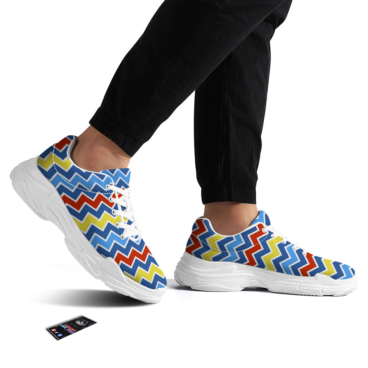 Zigzag Autism Awareness Color Print Pattern White Chunky Shoes-grizzshop