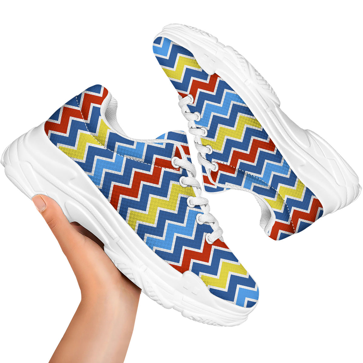 Zigzag Autism Awareness Color Print Pattern White Chunky Shoes-grizzshop