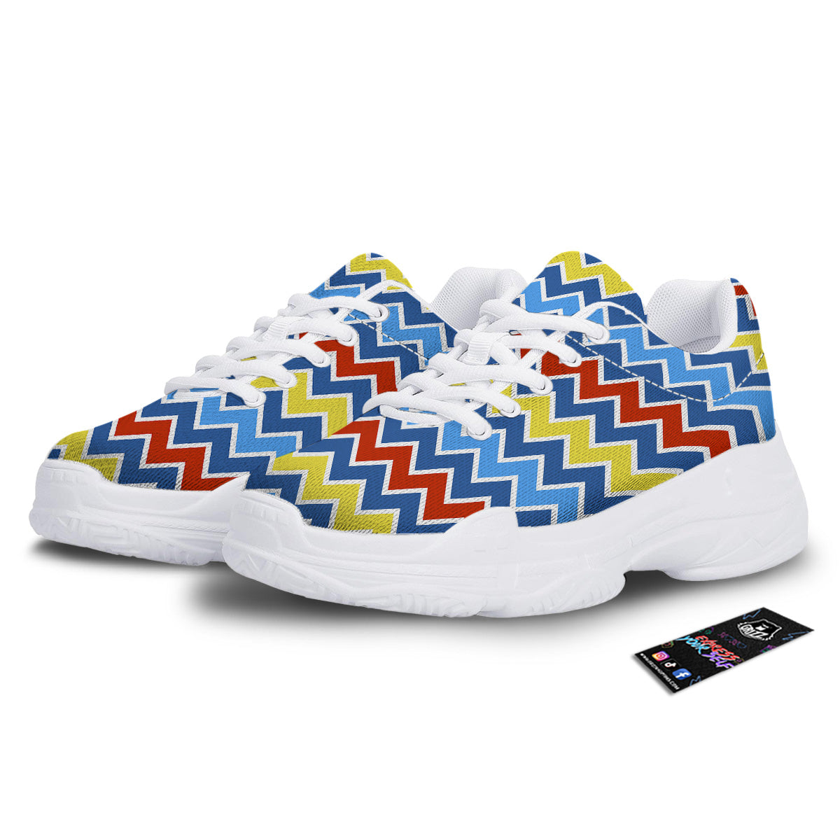 Zigzag Autism Awareness Color Print Pattern White Chunky Shoes-grizzshop