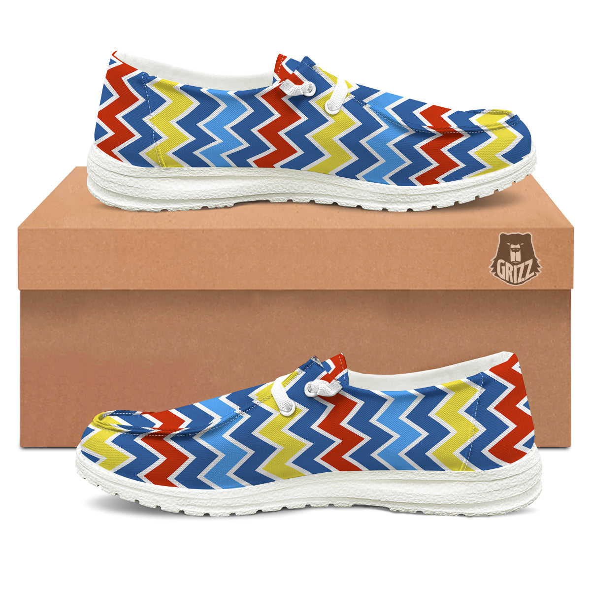 Zigzag Autism Awareness Color Print Pattern White Loafers-grizzshop