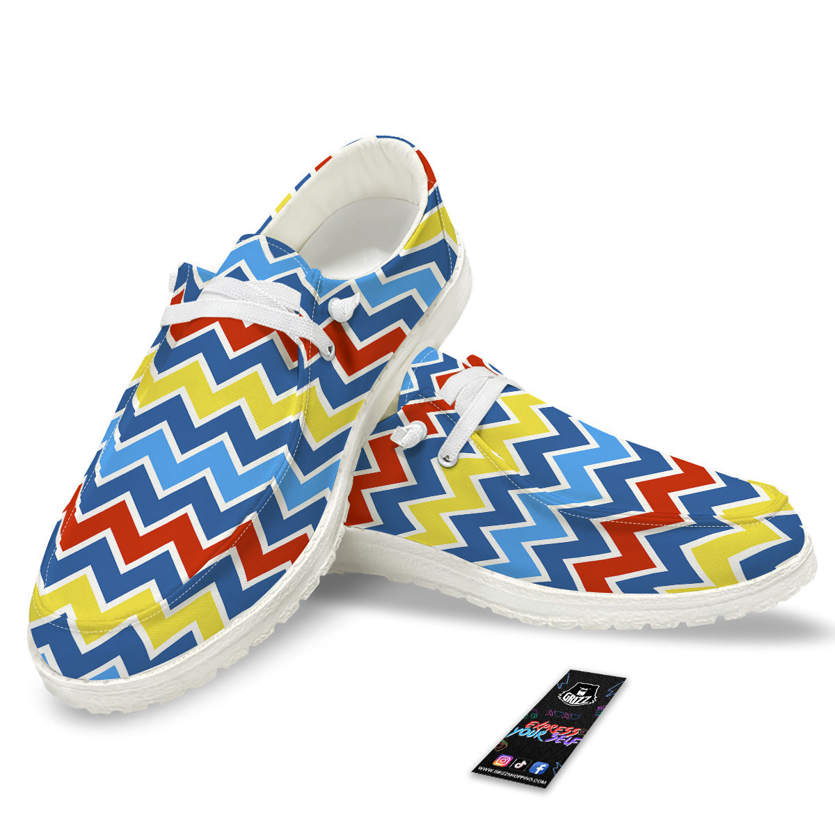 Zigzag Autism Awareness Color Print Pattern White Loafers-grizzshop