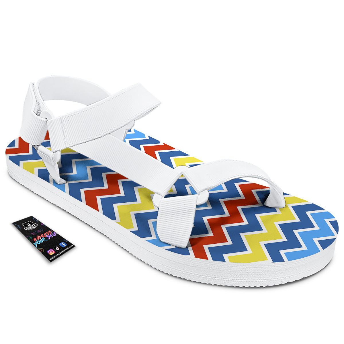Zigzag Autism Awareness Color Print Pattern White Open Toe Sandals-grizzshop