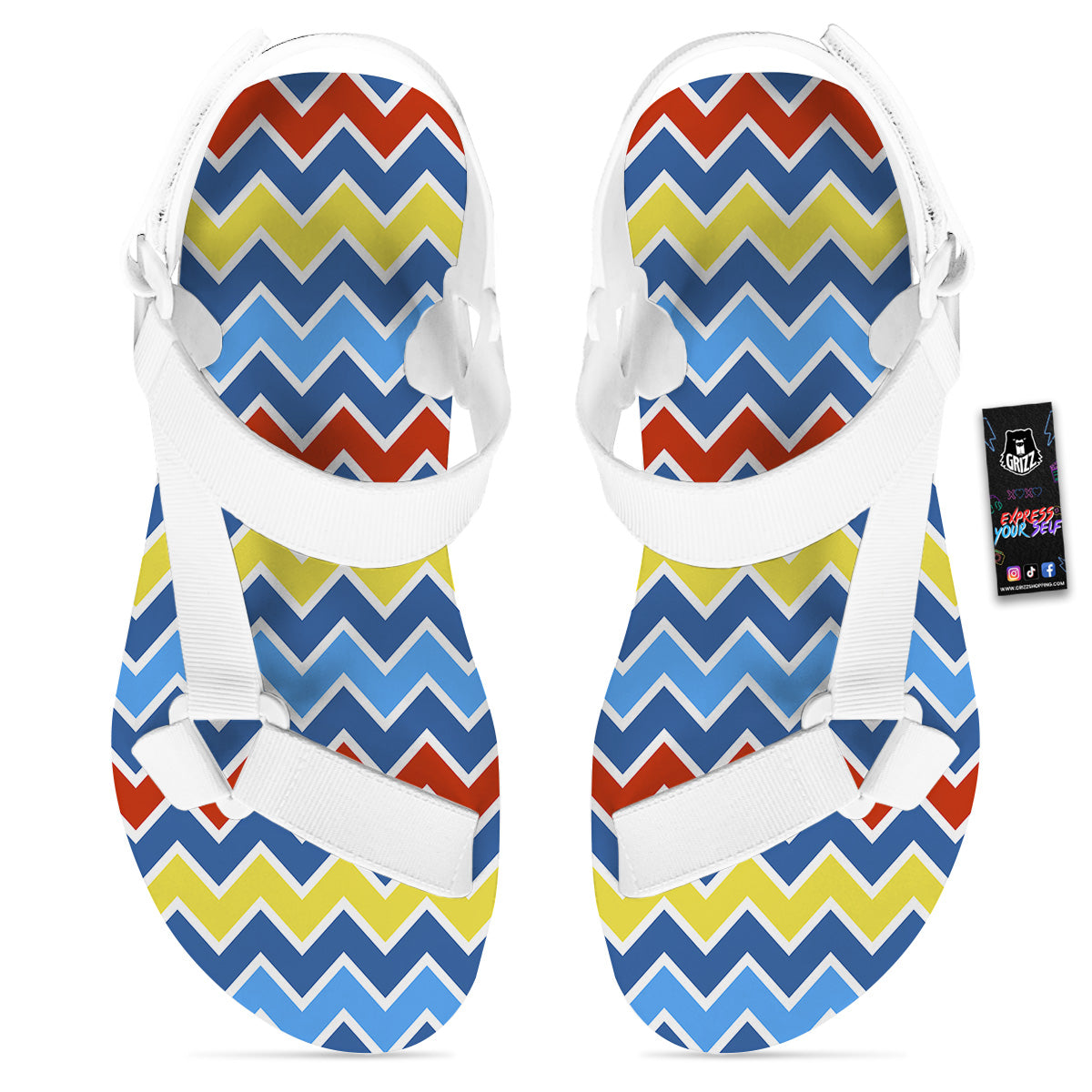 Zigzag Autism Awareness Color Print Pattern White Open Toe Sandals-grizzshop