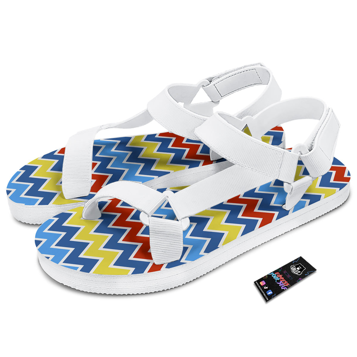 Zigzag Autism Awareness Color Print Pattern White Open Toe Sandals-grizzshop