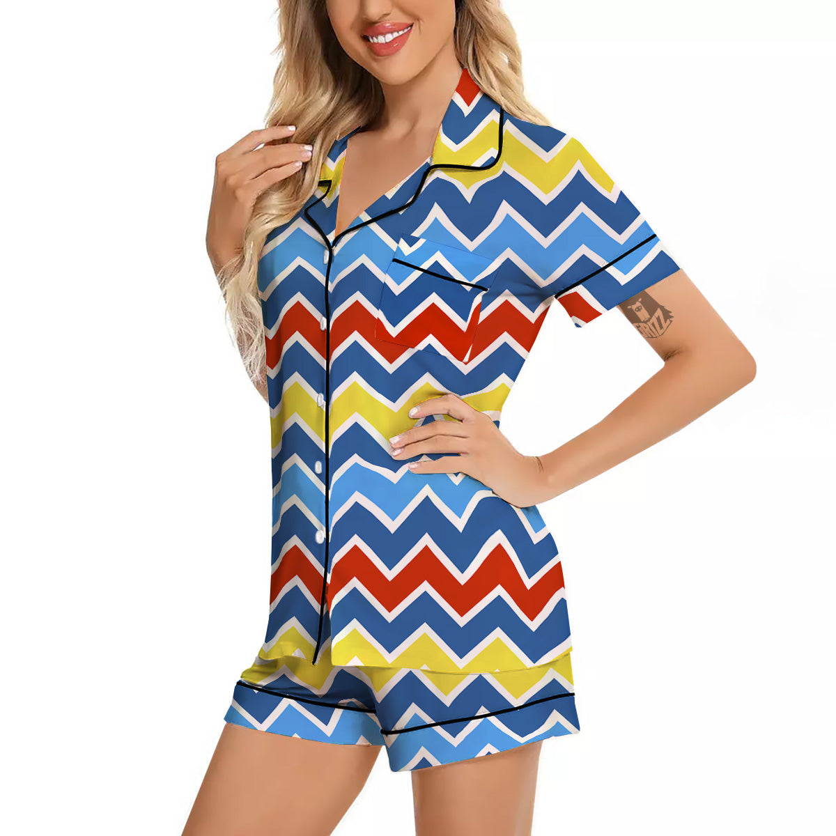 Zigzag Autism Awareness Color Print Pattern Women Silk Pajamas-grizzshop