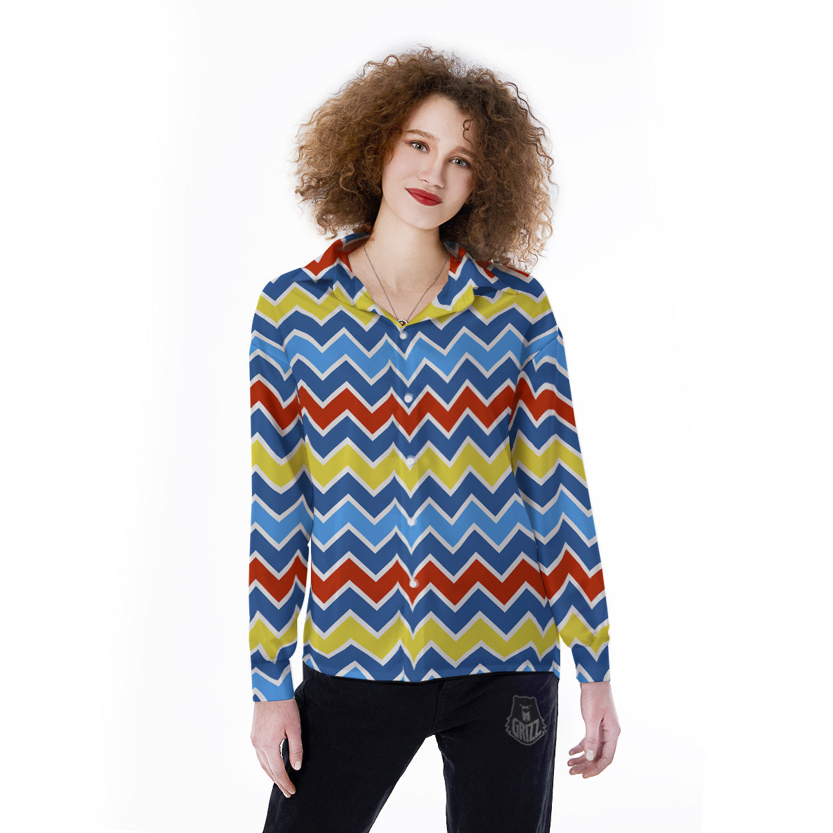 Zigzag Autism Awareness Color Print Pattern Women's Long Sleeve Shirts-grizzshop