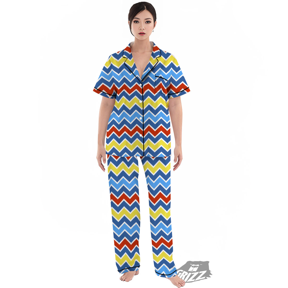 Zigzag Autism Awareness Color Print Pattern Women's Pajamas Set-grizzshop
