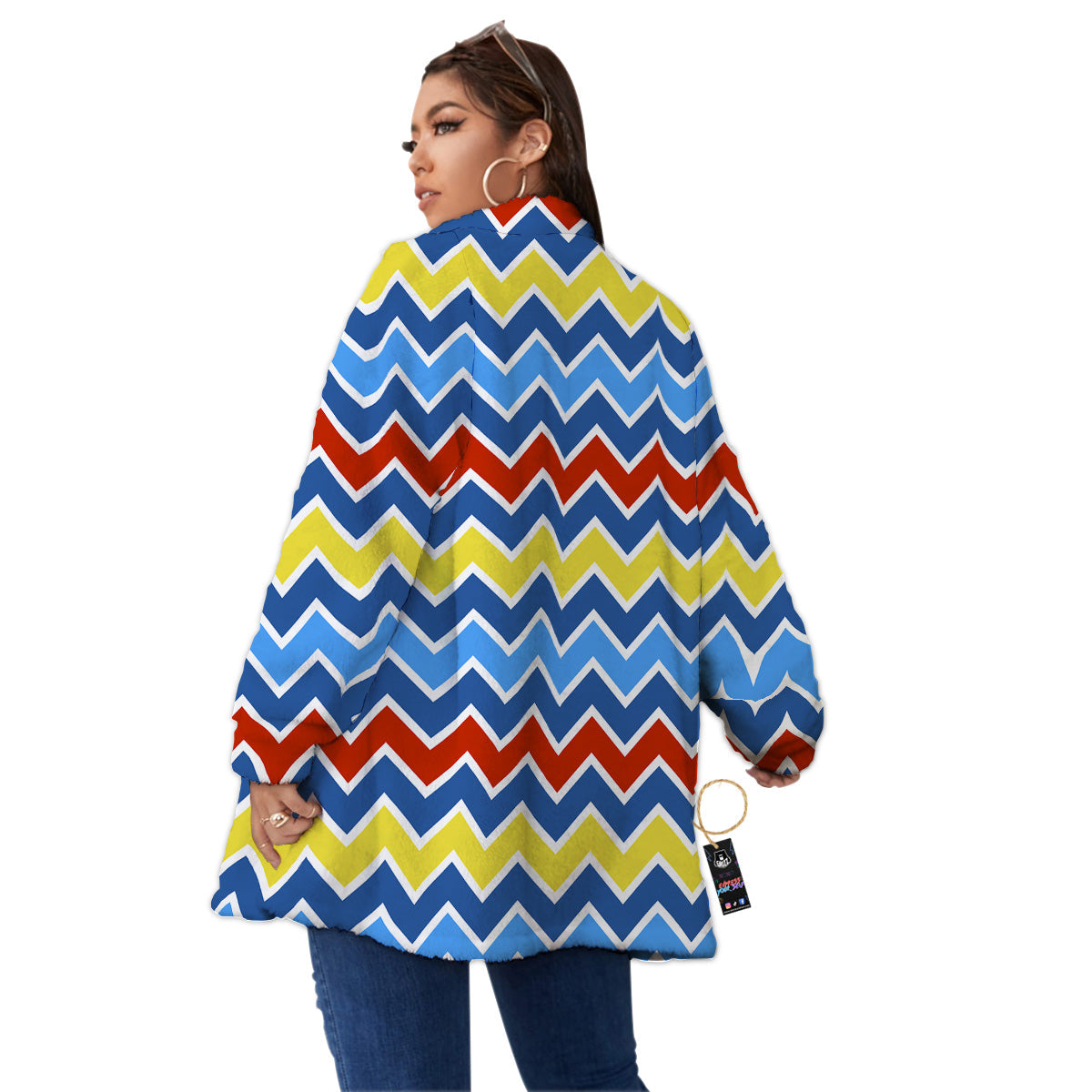 Zigzag Autism Awareness Color Print Pattern Women's Sherpa Jacket-grizzshop
