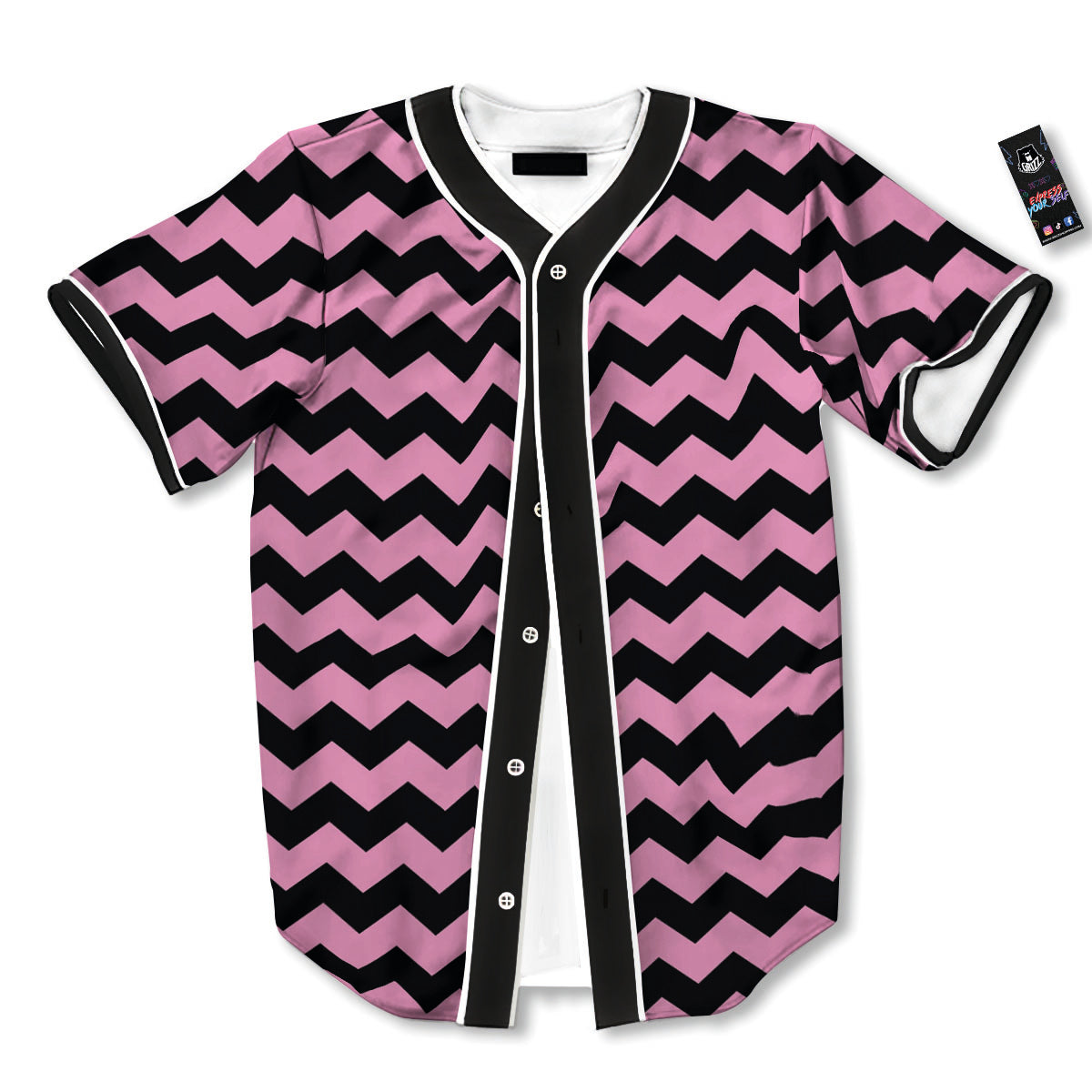 Zigzag Black And Pink Print Pattern Baseball Jersey-grizzshop