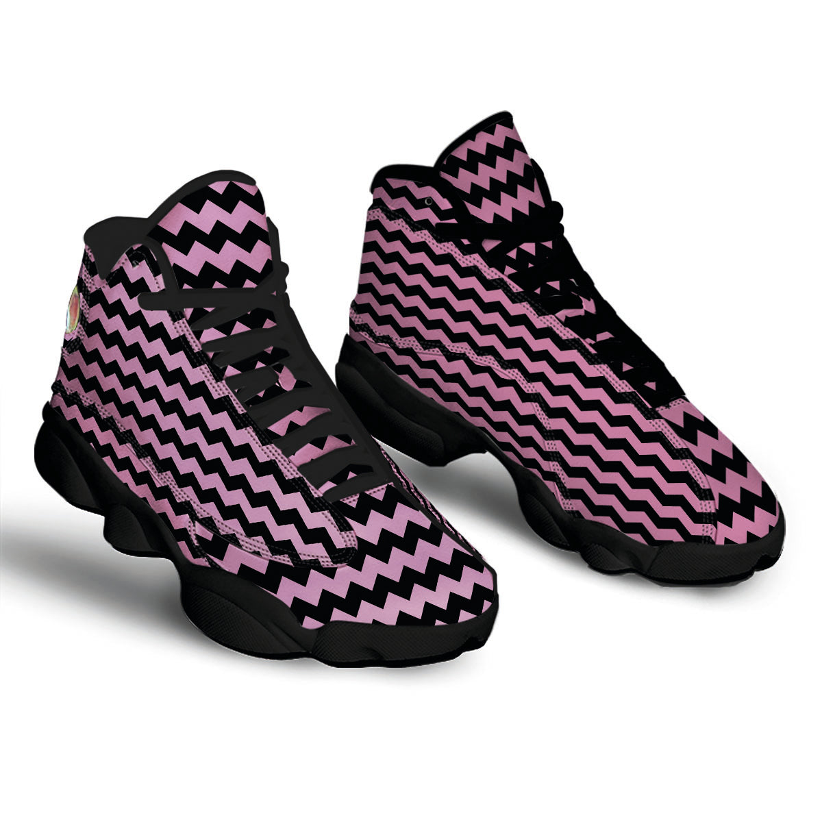 Zigzag Black And Pink Print Pattern Black Basketball Shoes-grizzshop