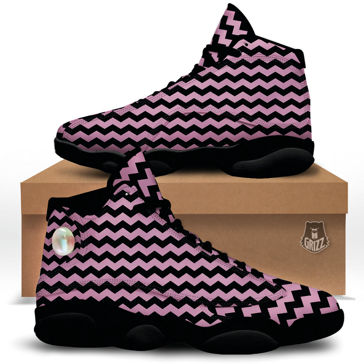 Zigzag Black And Pink Print Pattern Black Basketball Shoes-grizzshop
