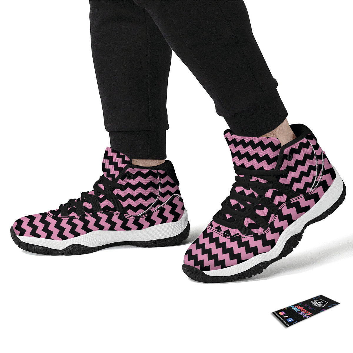 Zigzag Black And Pink Print Pattern Black Bball Shoes-grizzshop
