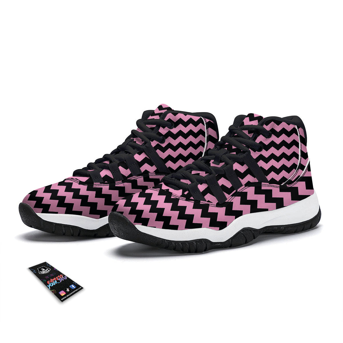 Zigzag Black And Pink Print Pattern Black Bball Shoes-grizzshop