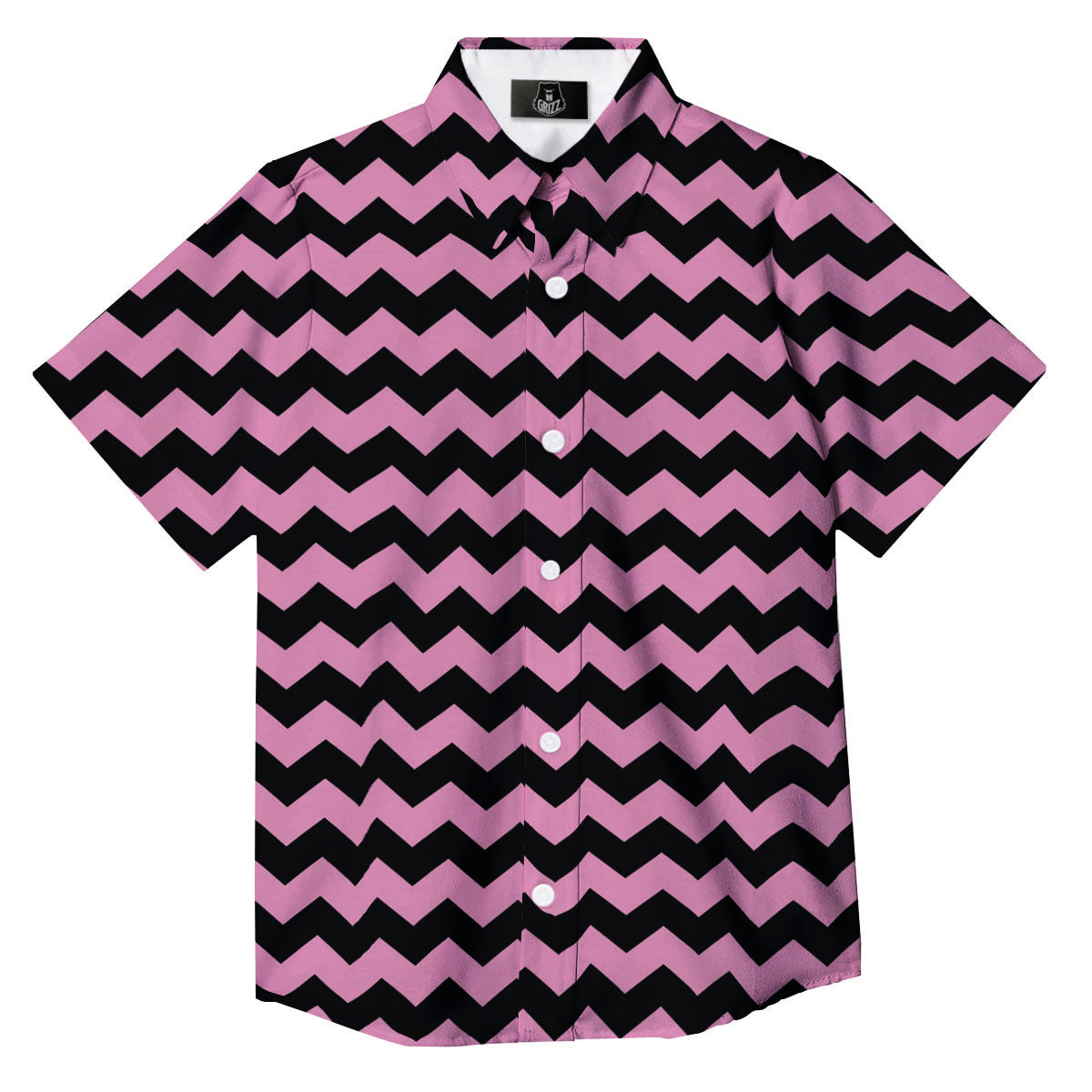 Zigzag Black And Pink Print Pattern Button Up Shirt-grizzshop