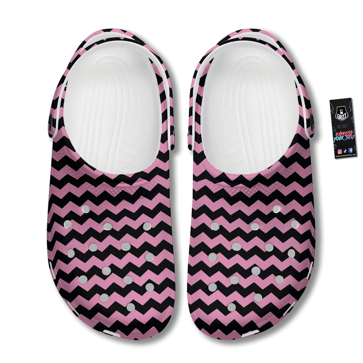 Zigzag Black And Pink Print Pattern Clog-grizzshop