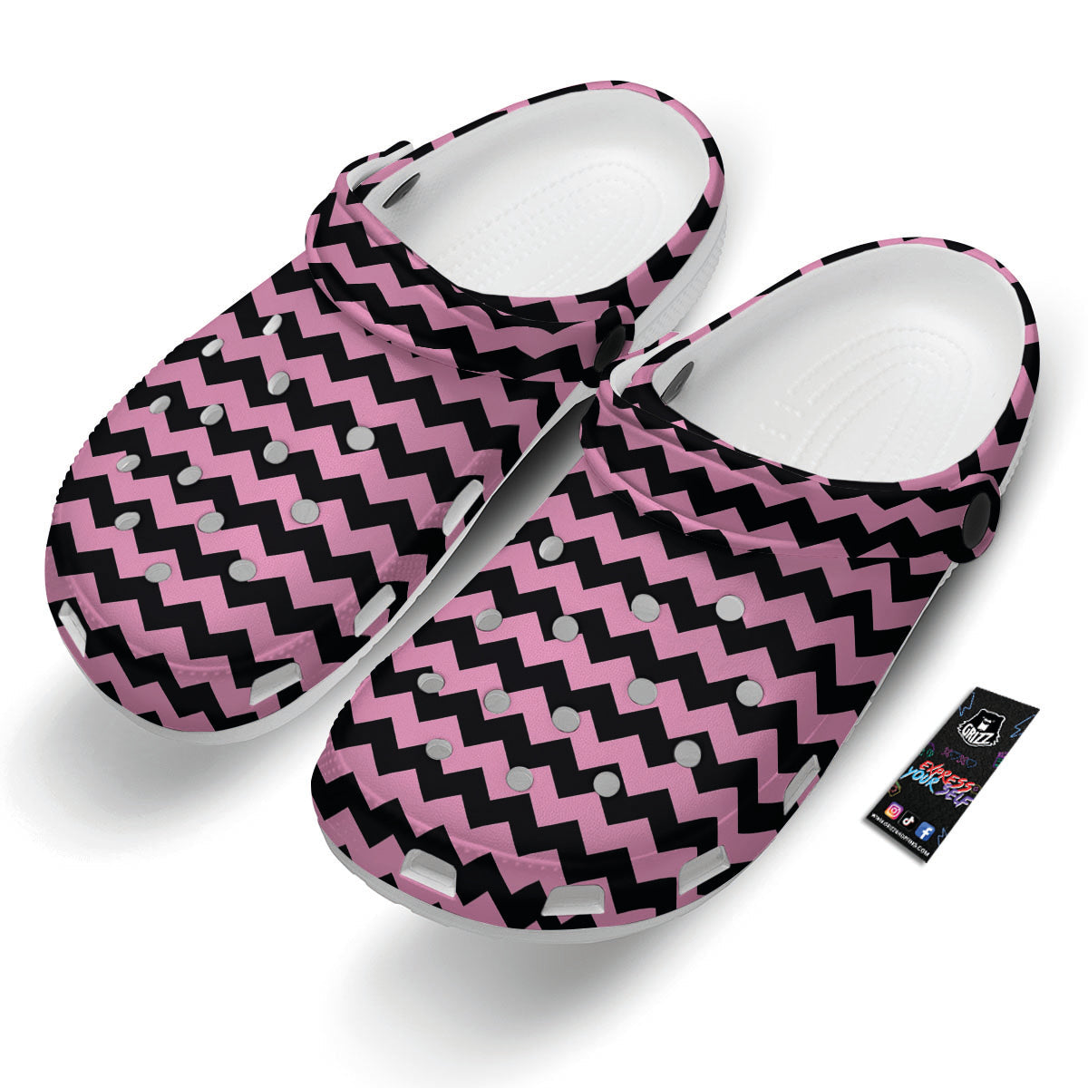Zigzag Black And Pink Print Pattern Clog-grizzshop