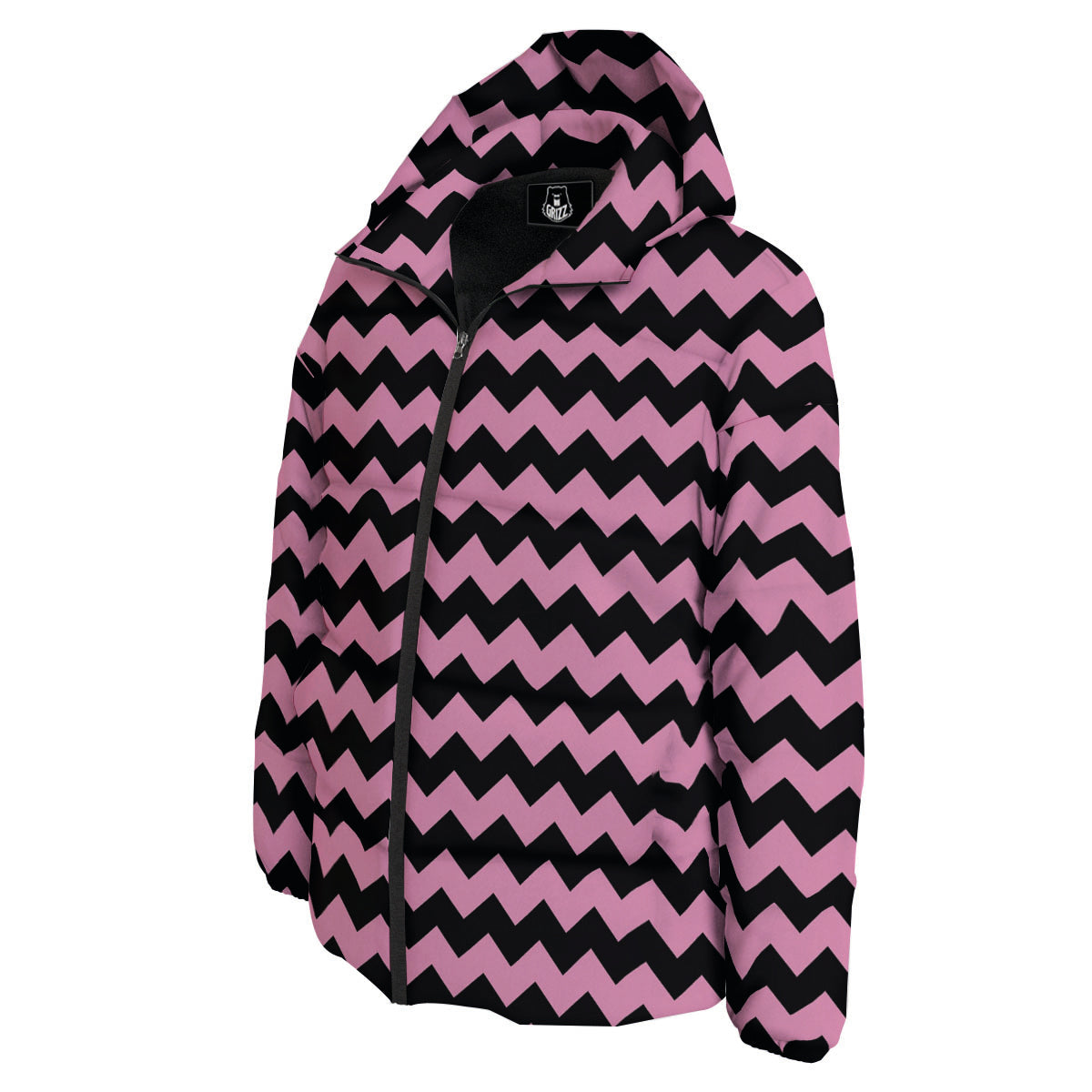 Zigzag Black And Pink Print Pattern Down Jacket-grizzshop