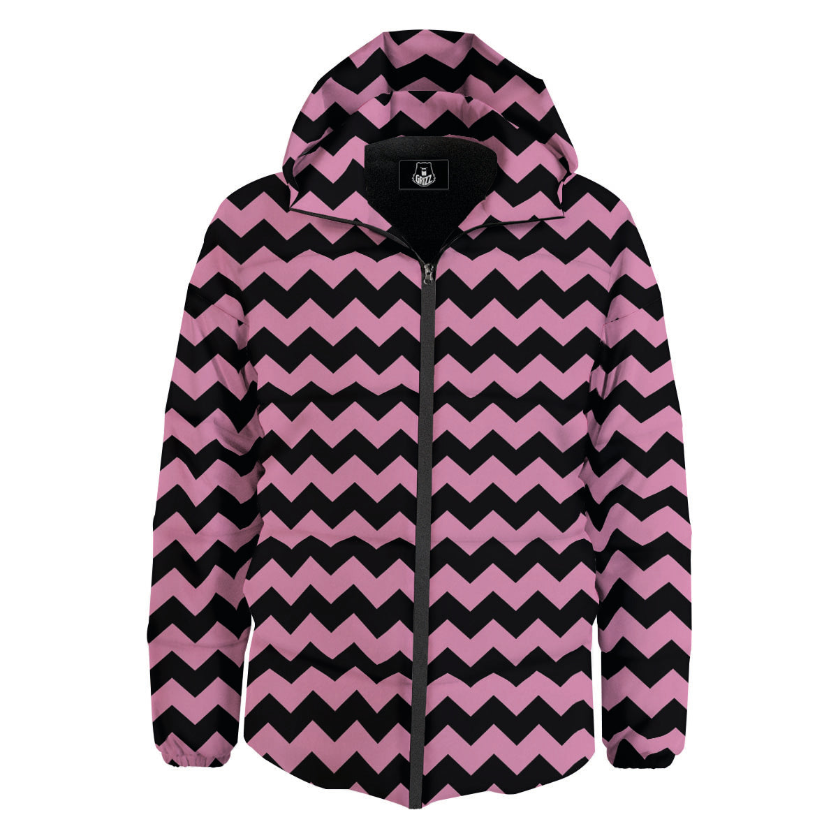 Zigzag Black And Pink Print Pattern Down Jacket-grizzshop