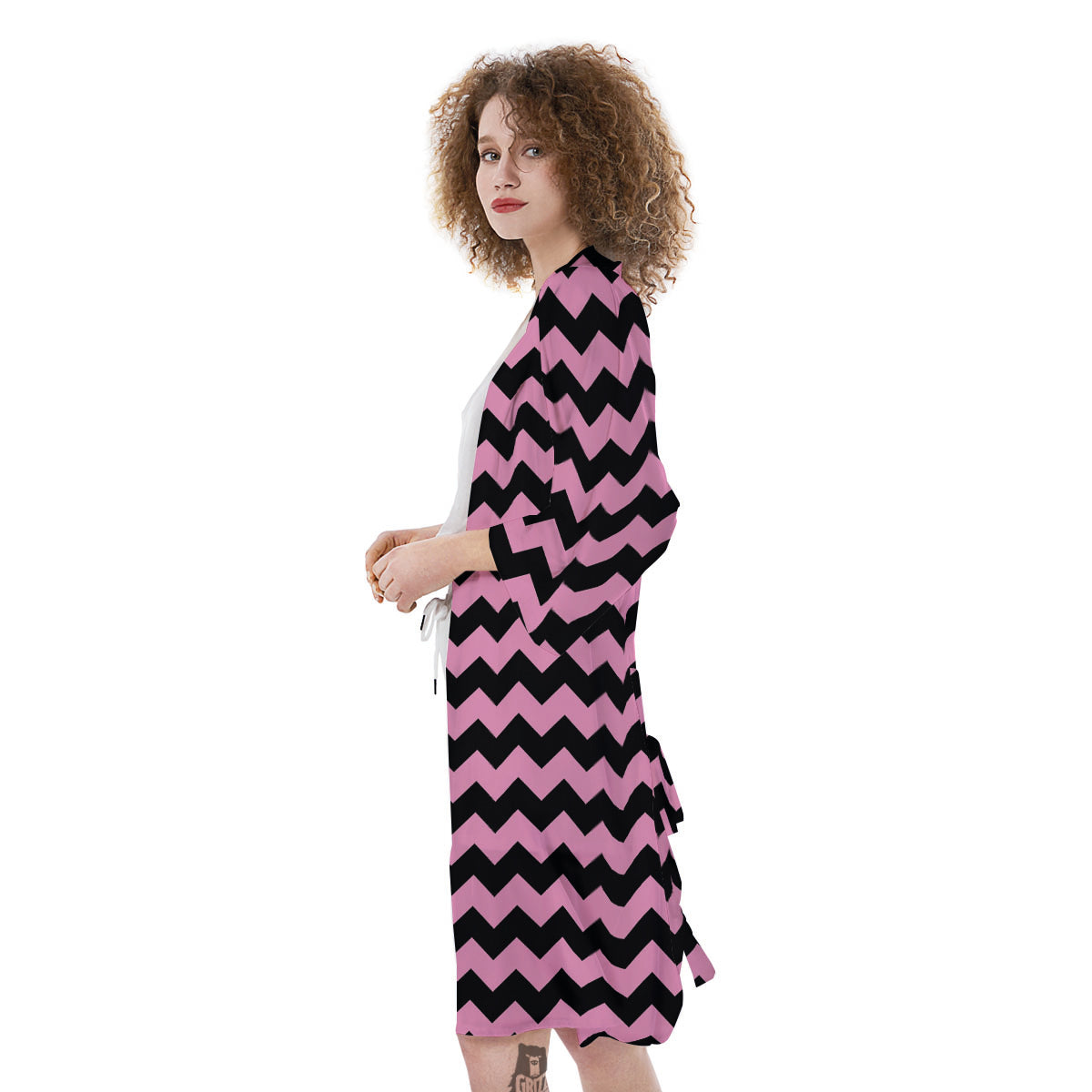 Zigzag Black And Pink Print Pattern Kimono-grizzshop