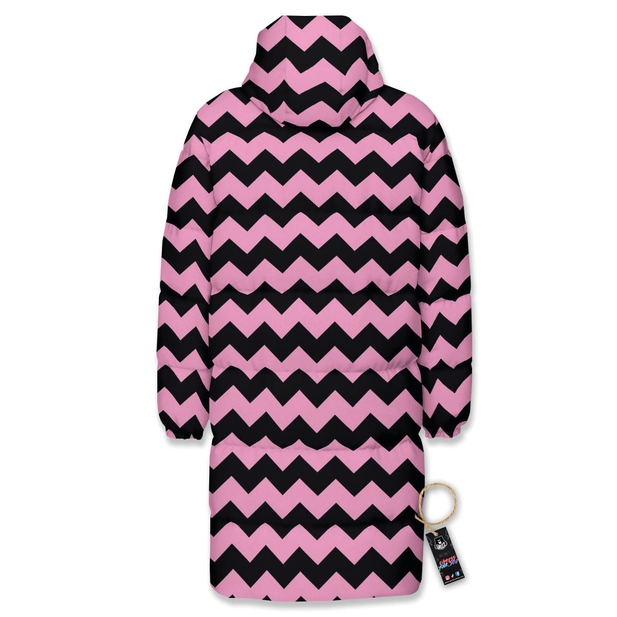 Zigzag Black And Pink Print Pattern Long Down Jacket-grizzshop