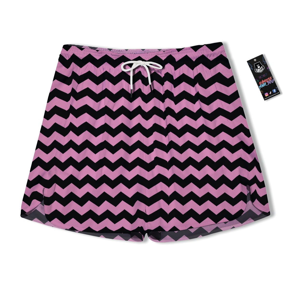 Zigzag Black And Pink Print Pattern Men's Running Shorts-grizzshop