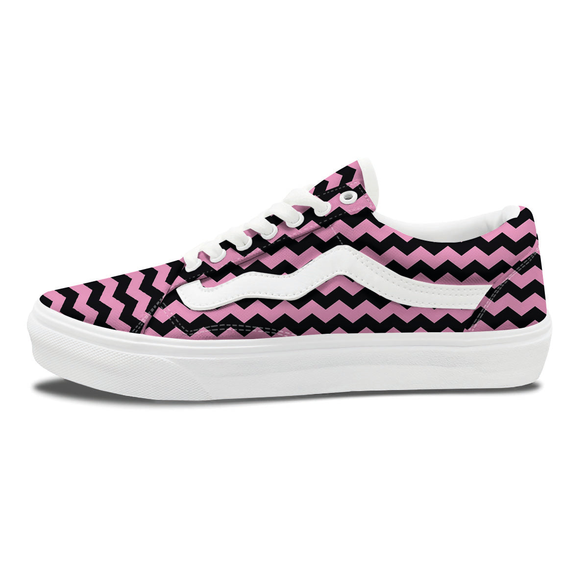 Zigzag Black And Pink Print Pattern Skate Shoes-grizzshop