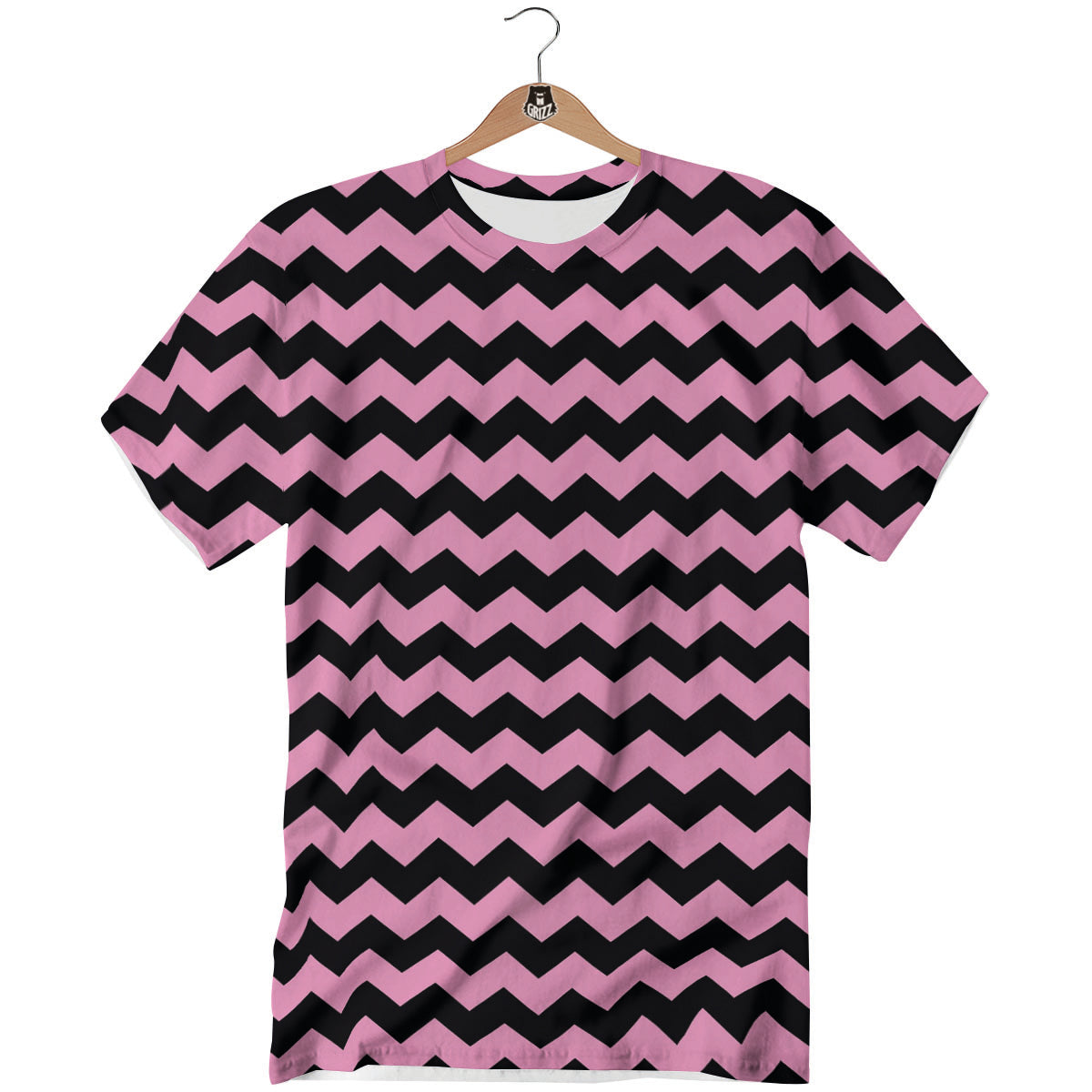 Zigzag Black And Pink Print Pattern T-Shirt-grizzshop