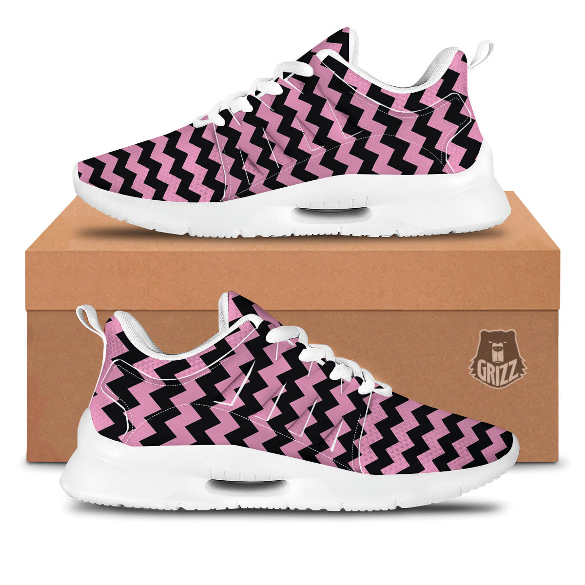 Zigzag Black And Pink Print Pattern Tennis Shoes-grizzshop