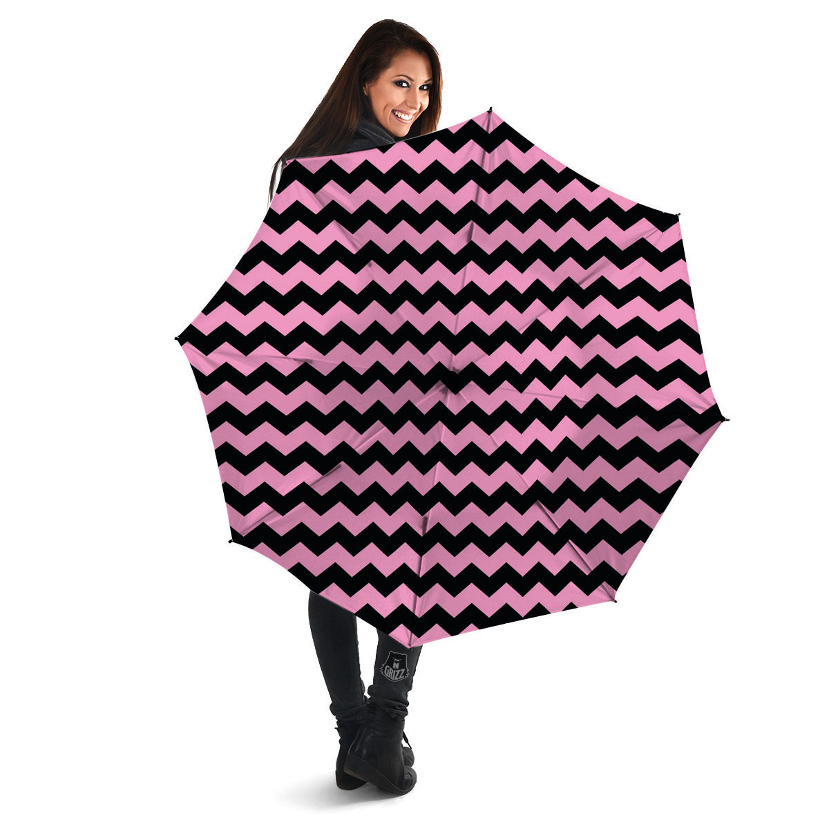 Zigzag Black And Pink Print Pattern Umbrella-grizzshop