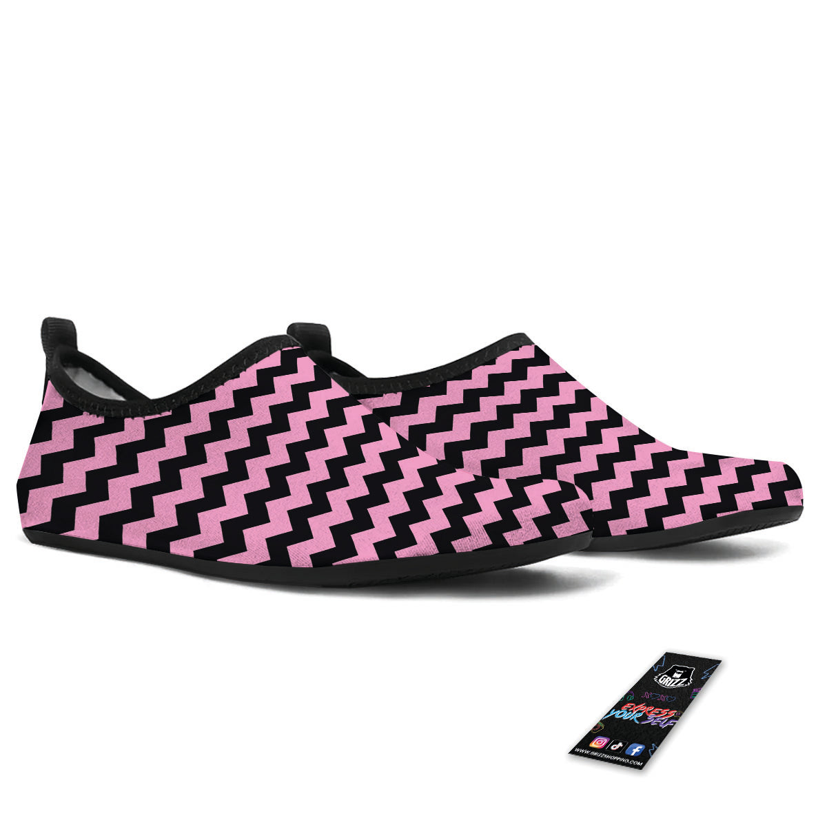 Zigzag Black And Pink Print Pattern Water Shoes-grizzshop
